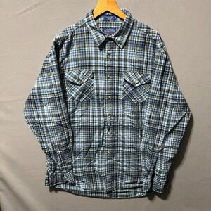 Pendleton Tracker Shirt Mens Large Blue Grey Plaid Cotton Flannel Button Down